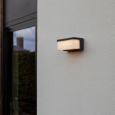 Lutec Zelna - hybride buiten wandlamp - 19,3 x 8,5 x 9,6 cm - 9W LED incl. - IP44 - donker grijs