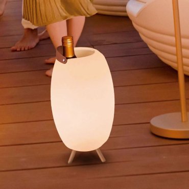 New Garden Apolo - flessenhouder met speaker en licht op afstandsbediening - Ø 25 x 45 cm - IP44 - wit
