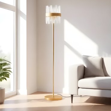 Nova Luce Crown - vloerlamp - Ø 25 x 150 cm - satijn goud