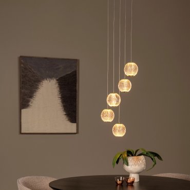 Lucide Cintra - hanglamp - Ø 32 cm x 150 cm - 5 x 4,7W LED incl. - transparant en goud