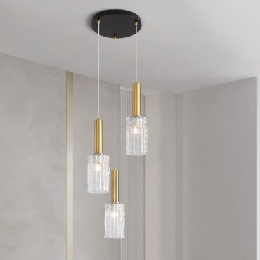 Nova Luce Certa - hanglamp - Ø 30 x 120 cm - helder glas, messing goud en zwart