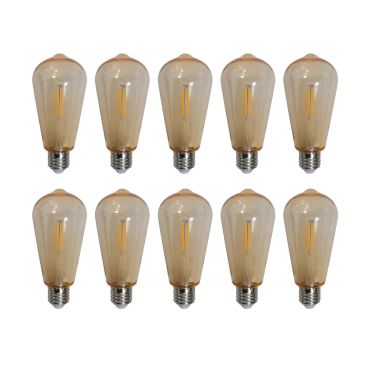 New Garden ST64 LED - Ø 6,3 x 14 cm - E27 - set van 10 ledlampen - 1,5W niet dimbaar - 1800K - amber