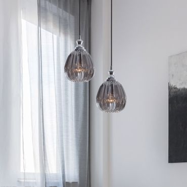 Nova Luce Zarley - hanglamp - Ø 18 x 120 cm - chroom en rookgrijs