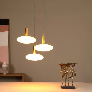 Lucide Singala 3L - hanglamp - Ø 55 x 169 cm - opaal en goud