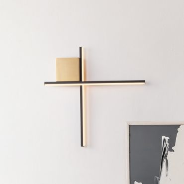 Nova Luce Cross - wandlamp - 50 x 50 x 4 cm - 15W dimbare LED incl. - geborsteld goud en zandzwart