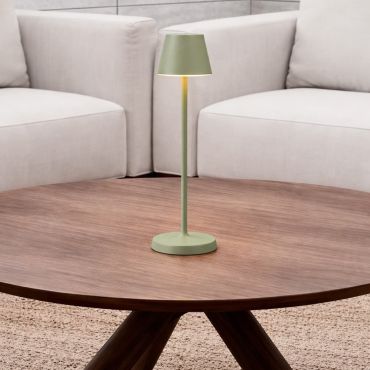 Nova Luce Petit - oplaadbare tafellamp - Ø 7 x 28 cm - 2W dimbare LED incl. - IP54 - olijfgroen