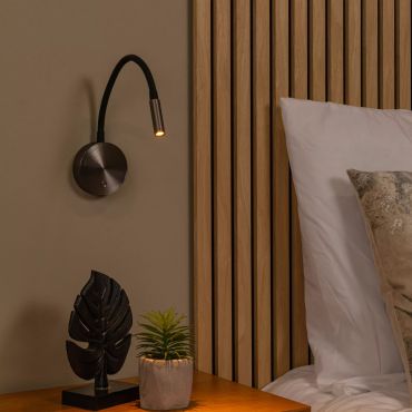 Lucide Asja -  oplaadbare wandlamp - Ø 8,5 x 42,1 cm - 3W dimbare LED incl. - zwart en grijs