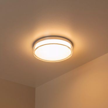 Lucide Plano - buiten plafondlamp - Ø 28 x 5,9 cm - 16W dimbare LED incl. - IP44 - opaal en chroom
