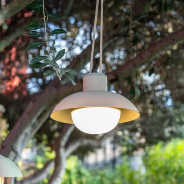 New Garden Syros - oplaadbare hanglamp op batterij met afstandsbediening - Ø 20 x 9,5 cm - 9W dimbare LED incl. - IP54 - beige