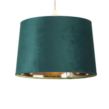 Searchlight Drum Shade - lampenkap - Ø 30 x 20 cm - smaragd groen en goud