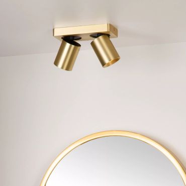 Lucide Nigel - opbouwspot - 20 x 10 x 11,5 cm - 2 x 5W dimbare LED incl. - dim to warm - mat goud
