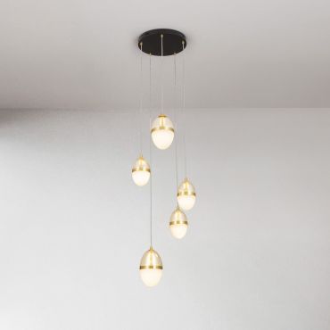 Nova Luce Egna - hanglamp - Ø 45 x 120 cm - 59W LED incl. - opaal, cognacglas, goud en zwart