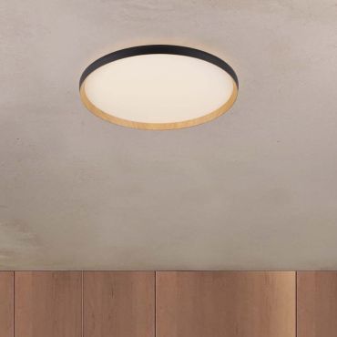 Nova Luce Vomos - plafondlamp - Ø 60 x 7 cm - 55W dimbare LED incl. - zandzwart en hout