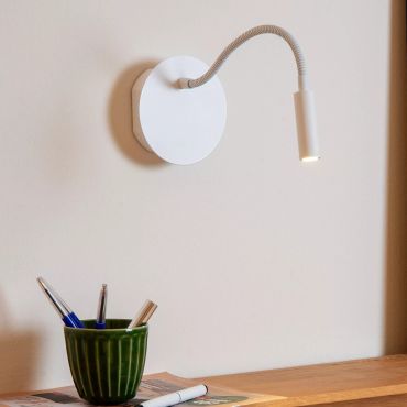 Lucide Jolijn - wandlamp met flexibele leesarm - oplaadbaar via USB-kabel - Ø 11 x 3,2 cm - 2W led incl. - wit