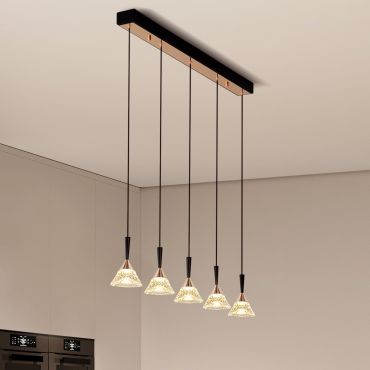 Nova Luce Paluz - hanglamp - 90,5 x 150 x 10,5 cm - 30W dimbare LED incl. - mat zwart en roségoud