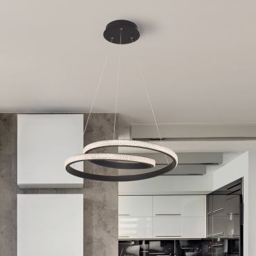 Nova Luce Grania - hanglamp - Ø 55 x 120 cm - 25W dimbare LED incl. - zand zwart