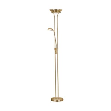 Searchlight Mother &amp; Child - staanlamp met leeslamp - Ø25,4 x 180 cm - 15,5W + 5W dimbare LED incl. - satijn messing
