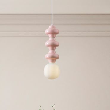 Nova Luce Clio - hanglamp - Ø 18 x 240 cm - roze en opaalglas
