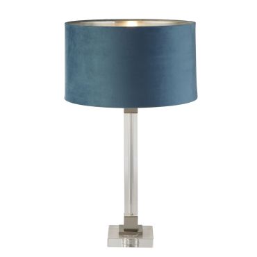 Searchlight Scarborough - tafellamp - Ø 38 x 67 cm - satijn nikkel, zilver en blauwgroen
