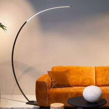 Lucide Curve - staanlamp - 140,4 x 22 x 192 cm - 15W LED met dimfunctie incl. - zwart