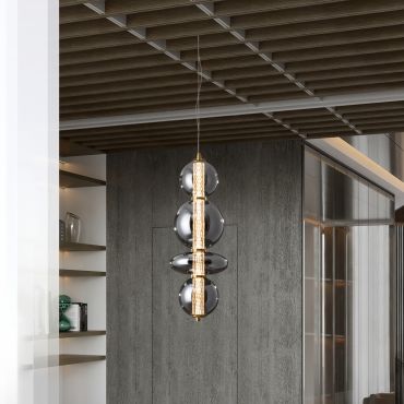 Nova Luce Navi - hanglamp - 17 x 22 x 200 cm - 20W LED incl. - messing goud en rookgrijs