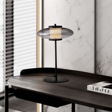 Nova Luce Ballet - tafellamp - Ø 26 x 40 cm - 8W dimbare LED incl. - zandzwart en rokerig grijs