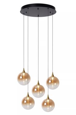 Lucide Gisela - hanglamp - Ø 48 x 150 cm - 5 x 3,8W  dimbare LED incl. - amber