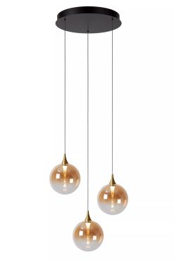 Lucide Gisela - hanglamp - Ø 36 x 150 cm - 3 x 3,6W  dimbare LED incl. - amber