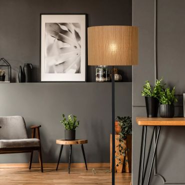 Lucide Magius - staanlamp - 156,5 cm - lichtbruin en zwart
