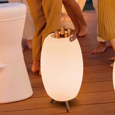 New Garden Apolo - flessenhouder met speaker en licht op afstandsbediening - Ø 38 x 69 cm - IP44 - wit
