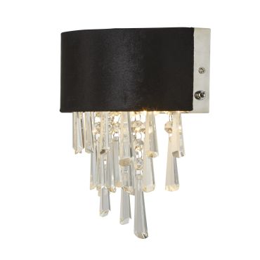 Searchlight Glamour - wandlamp - 24 x 23 cm - zwart en transparant