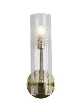 Searchlight Scope - wandverlichting - 10 x 29 cm - IP44 - satijn messing en transparant