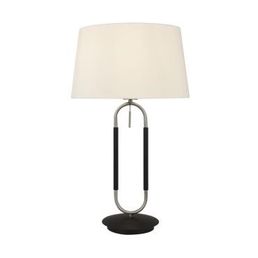 Searchlight Jazz - tafellamp - Ø 37 x 62 cm - mat zwart, wit en satijn zilver
