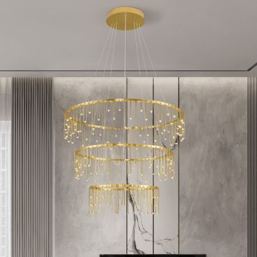 Nova Luce Stellar - hanglamp - Ø 80 x 200 cm - 72W dimbare LED incl. - goud