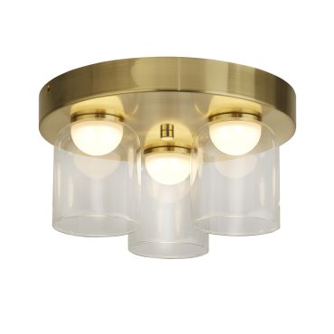 Searchlight Highball - plafondverlichting - Ø 30 x 16 cm - 16W dimbare LED incl. - IP44 - satijn messing