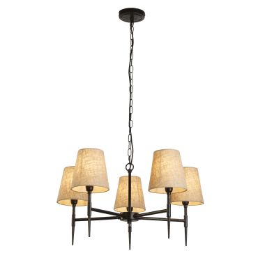 Searchlight Gothic - luster - Ø 66 x 130 cm - zwart en natuurlijk linnen