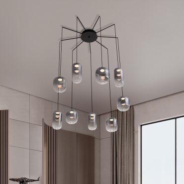 Nova Luce Aelia - hanglamp - Ø 82 x 145 cm - 36W dimbare LED incl. - mat zwart en rokerig grijs