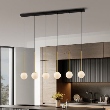 Nova Luce Savoy - hanglamp - 100 x 160 x 11 cm - satijn goud, mat zwart en wit opaal