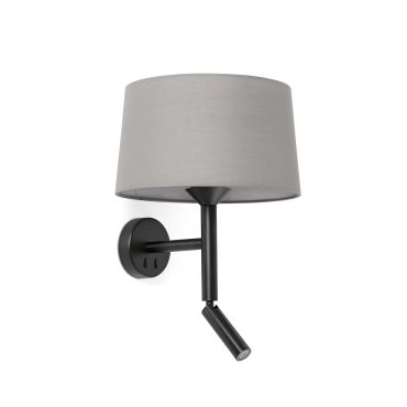 Faro Windsor - wandlamp met leeslamp - Ø 29 x 49,9 x 26,5 cm - mat zwart en grijs