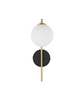 Nova Luce Savoy - wandlamp - Ø 11 x 34 cm - satijn goud, mat zwart en wit opaal