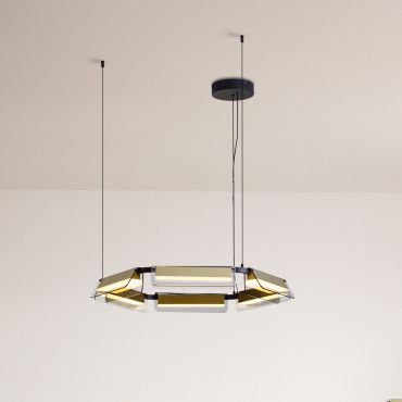 Nova Luce Apnea - hanglamp - Ø 72 x 150 cm - 39W dimbare LED incl. - zandzwart, goud en grijs