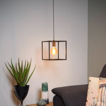 Lucide Arthur - hanglamp - 25 x 25 x 155 cm - zwart &amp; koper
