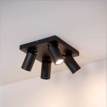 Lucide Taylor - opbouwspot 4L - 24 x 24 x 12,5 cm - 4 x 5W dimbare LED incl. - dim to warm - IP44 - zwart