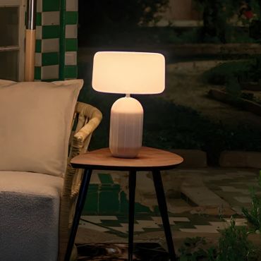 New Garden Phoebe 45 - oplaadbare tafellamp op zonne-energie en op batterijen met afstandsbediening - Ø 27,8 x 40,7 cm - RGB + wit 5W LED incl. - IP65 - beige
