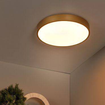 Lucide Unar - plafondverlichting - Ø 39,5 x 5 cm - 24W dimbare LED incl. -  3 stappen dimmer - mat goud