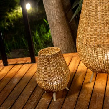 New Garden Saona - tafellamp met oplaadbare lichtbron en afstandsbediening - 9W dimbare LED incl. - Ø 22,5 x 32,5 cm - IP54 - bruin