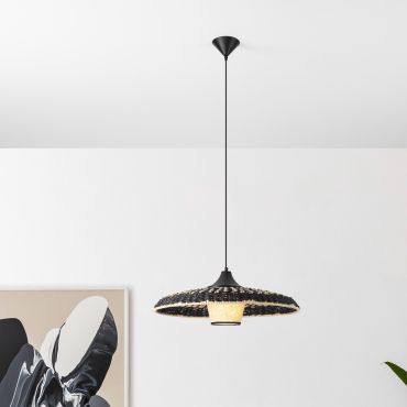Nova Luce Capa - hanglamp - Ø 61 x 200 cm - natuurlijk en zwart