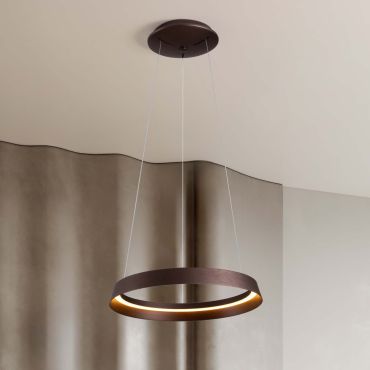 Nova Luce Ormi - hanglamp - Ø 45 x 150 cm - 38W dimbare LED incl. - geborsteld koffiebruin