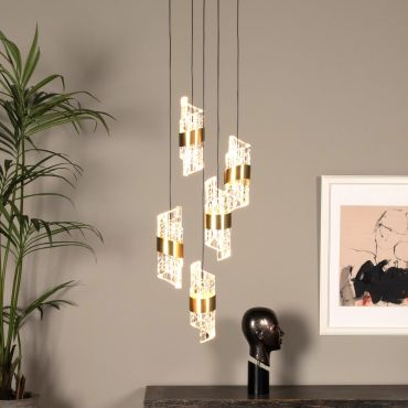 Lucide Kligande - hanglamp - Ø 30 x 150 cm - 5 x 7,8W LED incl. - goud