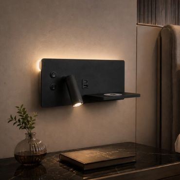Artdelight WL Charge - Leeslamp met schakelaar, draadloos oplaadstation en USB - 8 x 30 x 12 cm - 3W+3W LED incl. - zwart